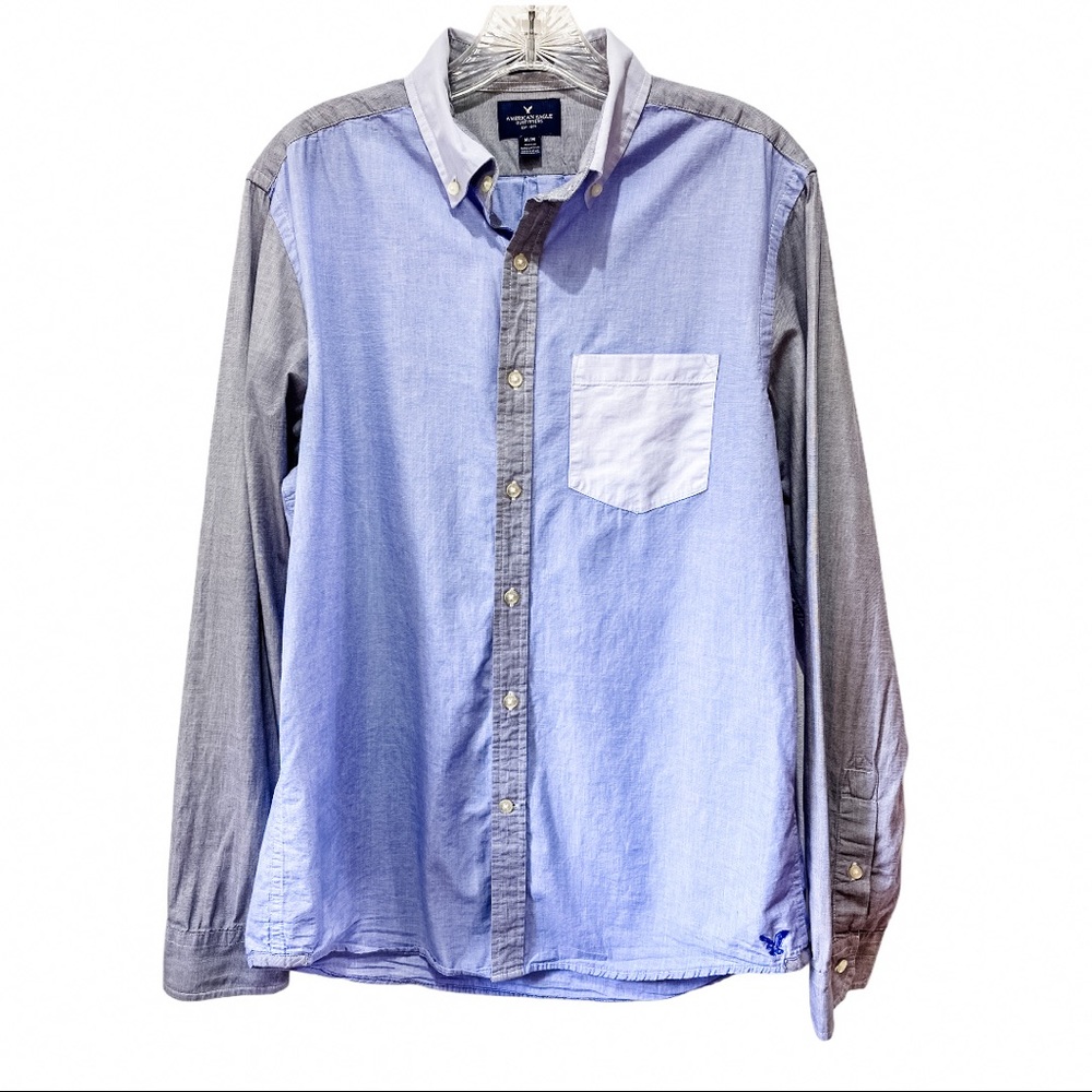 American Eagle Blue Gray Men’s Button Down Shirt M